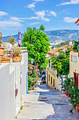 Ansichten von einem Stadtviertel am Nordosthang der Akropolis am Rande der historischen Plaka Altstadt, Athen, Griechenland