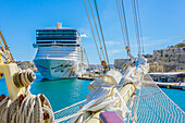  Cruise ship and sailing ship in the port of Valletta, Malta 