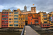 Vorderseite Häuser, Fluss Onyar, Girona, Katalonien, Spanien, Europa