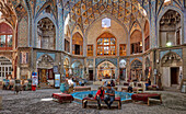 Interior view of the Aminoddole Caravanserai, historic structure in the Grand Bazaar of Kashan, Iran.