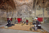 Life-size wax statues of people in the Vakil  Bathhouse, 18th century Persian public bathhouse, showing the real life during Zand period. Shiraz, Iran.