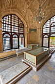 Interior view of the artists’ cemetery in Musalla Gardens at the Tomb of Hafez, one of the greatest Persian poets of all times. Shiraz, Iran.