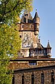  View of the Reichsburg (detail), Cochem, Mosel, Rhineland-Palatinate, Germany 