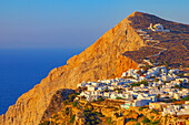 View of Chora village built on a cliff above the sea, Chora, Folegandros Island, Cyclades Islands, Greece