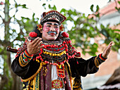 A character in the traditional Barong dance performance. Batubulan village, Ubud area, Bali, Indonesia.