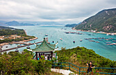 Scenic view of the Sok Kwu Wan (Picnic Bay) from the observation platform on Family Walk Trail. Lamma Island, Hong Kong, China.