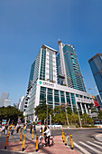 Pedestrian crossing in the Futian Central Business District. Shenzhen, Guangdong Province, China.