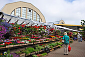 Blumenmarkt vor Markthalle Zentralmarkt, Markt in Riga, Lettland, Baltikum, Nordeuropa