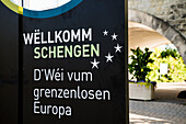 Schriftzug Europa, Schengen, Kanton Remich, Luxemburg, Luxembourg