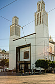  The Christian St. Peter&#39;s Cathedral in Rabat, Morocco, with public transport passing by. 