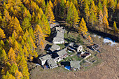 Bergbauernhof, Lärchenwald, Herbst, Nationalpark Gran Paradiso, Italien