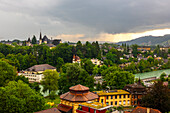 Beautiful Cityscape with Forest and River Aare in a Rainy Day with Overcast Sky in Bern, Canton Bern, Switzerland.