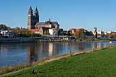  Magdeburg Cathedral, Elbe, blue sky, Magdeburg, Saxony-Anhalt, Germany 