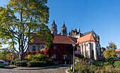  Magdeburg Cathedral in autumn, red autumn leaves, Magdeburg, Saxony-Anhalt, Germany 