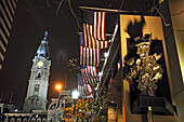 steel sculpture "Milord la Chamarre" by Jean Dubuffet in Market Street with City Hall in the background, Philadelphia, Commonwealth  of Pennsylvania,Northeastern  United States,