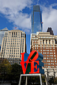 Love sculpture by American Pop Art artist Robert Indiana in JFK Plaza,Philadelphia, Commonwealth  of Pennsylvania,Northeastern  United States,