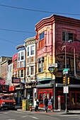 colored houses in South Street at the intersection with 3rd Street, Philadelphia, Commonwealth  of Pennsylvania,Northeastern  United States,