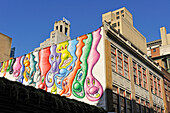 "Philly Chunk Pack", Mural by Kenny Scharf on a wall at 116-120 South.13th Street, Mural Arts Program, Philadelphia, Commonwealth  of Pennsylvania,Northeastern  United States,