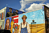 "History of Immigration", restored Mural by Simon Huelsbeck, Callowhill and 2nd streets, Philadelphia, Commonwealth  of Pennsylvania,Northeastern  United States,