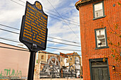 notice in commemoration of the America's first lager brewery, Poplar Street, Northern Liberties, Philadelphia, Commonwealth  of Pennsylvania,Northeastern  United States,