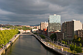 Nervion River banks with, in the background, the Isozaki Atea twin towers designed by Japanese architect Arata Isozaki, Bilbao, province of Biscay, Basque Country, Spain,Europe