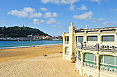 La Perla Thalassotherapy building on La Concha beach, San Sebastian, Bay of Biscay, province of Gipuzkoa, Basque Country, Spain,Europe