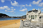 La Perla Thalassotherapy building on La Concha beach, San Sebastian, Bay of Biscay, province of Gipuzkoa, Basque Country, Spain,Europe