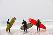 surf class on Zurriola beach, district of Gros, San Sebastian, Bay of Biscay, province of Gipuzkoa, Basque Country, Spain,Europe