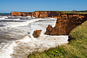 sandstone cliffs of Belle-Anse,Cap aux Meules island,Magdalen Islands,Gulf of Saint Lawrence,Quebec province,Canada,North America