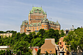 Petit Champlain district with Chateau Frontenac background,Quebec city,Province of Quebec,Canada,North America