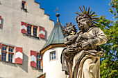  Saint Joseph with Christ Child on the Joseph Fountain and the Castle in Tiengen, Waldshut-Tiengen, Baden-Württemberg, Germany 