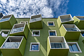  Modern Danish architecture in Orestad, sloping balconies, senior housing, Plejecenter, Amager Vest, Copenhagen 