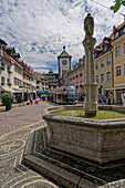  Oberlindenbrunnen, Schwabentor, tram, historic old town, Freiburg im Breisgau, Black Forest, Germany 