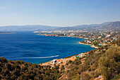 Aerial view of the Gulf of Mirabello near Agios Nikolaos. Crete, Greece.