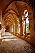 Cloister at the Royal Abbey of Santa Maria de Santes Creus. Santes Creus, Catalonia, Spain.