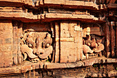 Kirtimukha (Kala) faces on an ancient temple in Group G. My Son Sanctuary, Quang Nam Province, Vietnam.