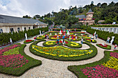 Elaborate flower beds in Le Jardin D'Amour at the Ba Na Hills Mountain Resort near Da Nang, Vietnam.