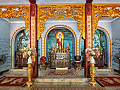 Interior view of of Tam Thai Pagoda on the Thuy Son Mountain. The Marble Mountains, Da Nang, Vietnam.