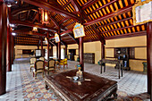 Interior view of the Ta Tra Building at the Dien Tho Residence. Imperial City (The Citadel), Hue, Vietnam.