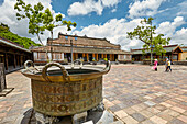 Large bronze cauldron at the Can Chanh Palace (Palace of Audiences). Imperial City, Hue, Vietnam.