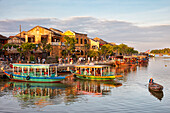 Colorful boats on the Thu Bon River in Hoi An Ancient Town. Hoi An, Quang Nam Province, Vietnam.