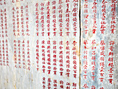 Marble board with Chinese inscriptions in Trieu Chau (Chaozhou) Assembly Hall. Hoi An, Quang Nam Province, Vietnam.