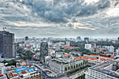 Elevated view of buildings in the District 1 of Ho Chi Minh City, Vietnam.