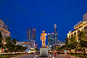 Ho Chi Minh Square illuminated at dusk. District 1, Ho Chi Minh City, Vietnam.