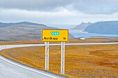 Norwegen, Magerøya, Nordkapphalvøya, Straßenschild Nordkapp