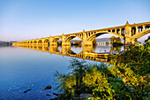  Veterans Memorial Bridge (Columbia–Wrightsville Bridge) over the Susquehanna River from Columbia River Park in Columbia, Lancaster County, Pennsylvania, USA 