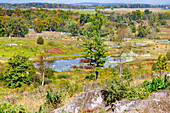  View from Little Round Top overlook of American Civil War battlefields in Gettysburg National Military Park in Gettysburg, Adams County, Pennsylvania, USA 