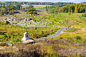  View from Little Round Top overlook of American Civil War battlefields in Gettysburg National Military Park in Gettysburg, Adams County, Pennsylvania, USA 