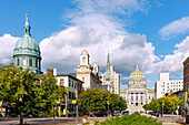  Historic State Street with Saint Patrick Cathedral and Grace United Methodist Church and Pennsyvania State Capitol Complex in the Capitol District in Harrisburg, Dauphin County, Pennsylvania, USA 