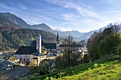  on the brine pipeline path above Berchtesgaden with Watzmann, Upper Bavaria, Bavaria, Germany 